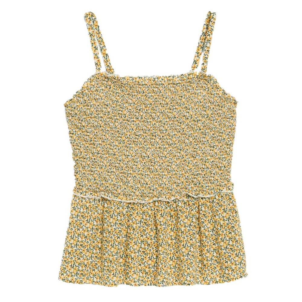 Old Navy Yellow Summer Smocked Floral Sleeveless Swing Top - Size Small
